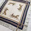 Used Scarf Silk Horse Carriage Pattern Gray Navy Large Vintage