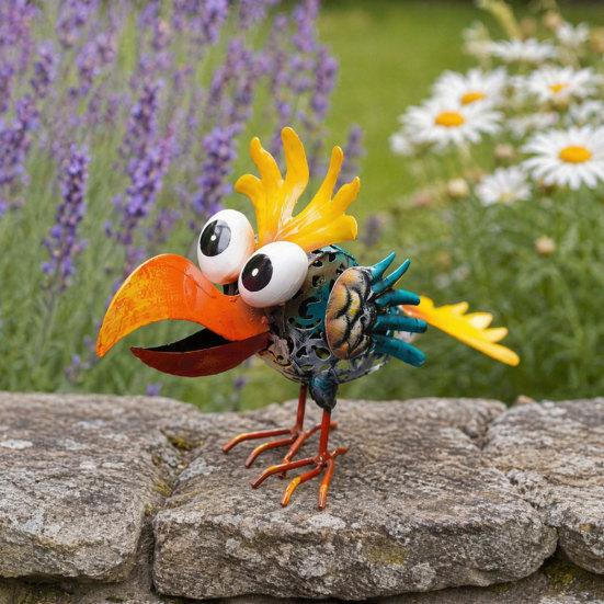 Scultura d'Uccello in Metallo, Ornamento d'Uccello Rustico in Piedi, Statua d'Uccello Divertente per Giardino Davanzale Arredamento Rustico