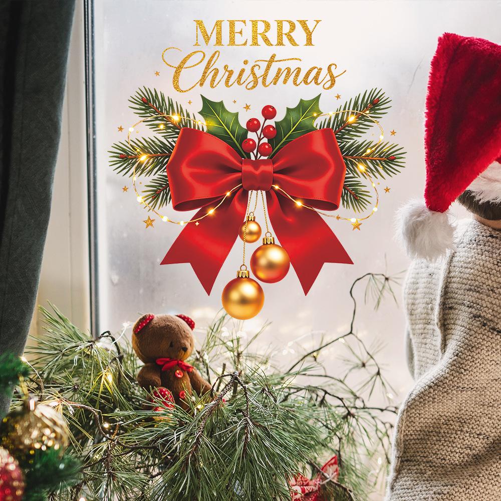 Painted Christmas Bow Bell Window Sticker Self Adhesive Outdoor Balcony Glass Decor