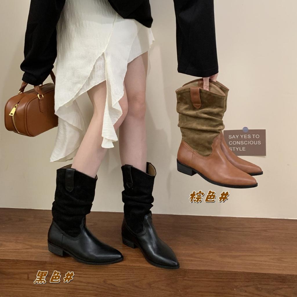 2025 new pointed pile boots medium tube fashion thick heel Martin women's boots versatile fashion hot girl boots