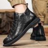 2026 Autumn and Winter British Retro Martin Boots Men's Round Head Lace-up Soft Sole Medium Help Tooling Leather Boots Genuine Leather Short Boots Men