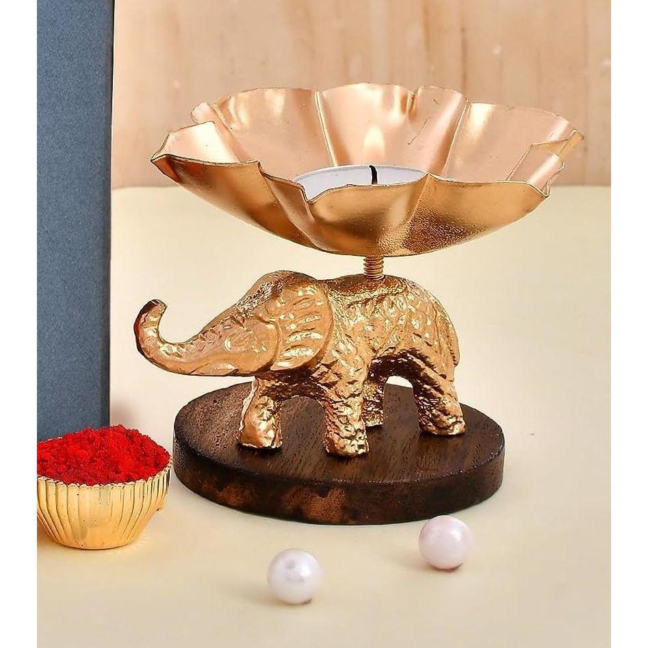 

Elegant Elephant Metal Tea Light Candle Holder Diwali Decoration Item for Home Decor Gift - Modern Design, Wedding Decoration