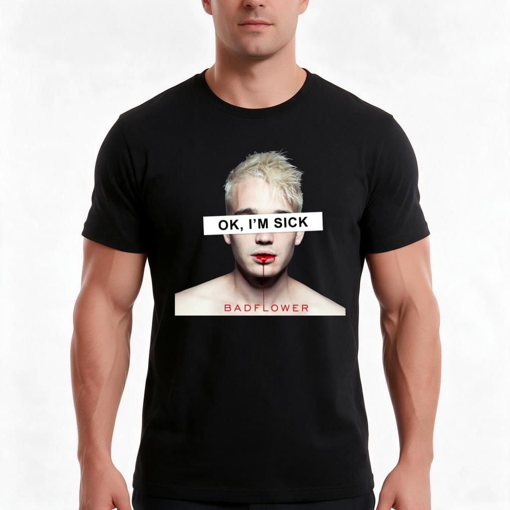 Badflower Picture TShirt Summer Casual Cotton Tee Oversized Streetwear Tops Vintage Graphic Print Loose Fit Short Sleeve