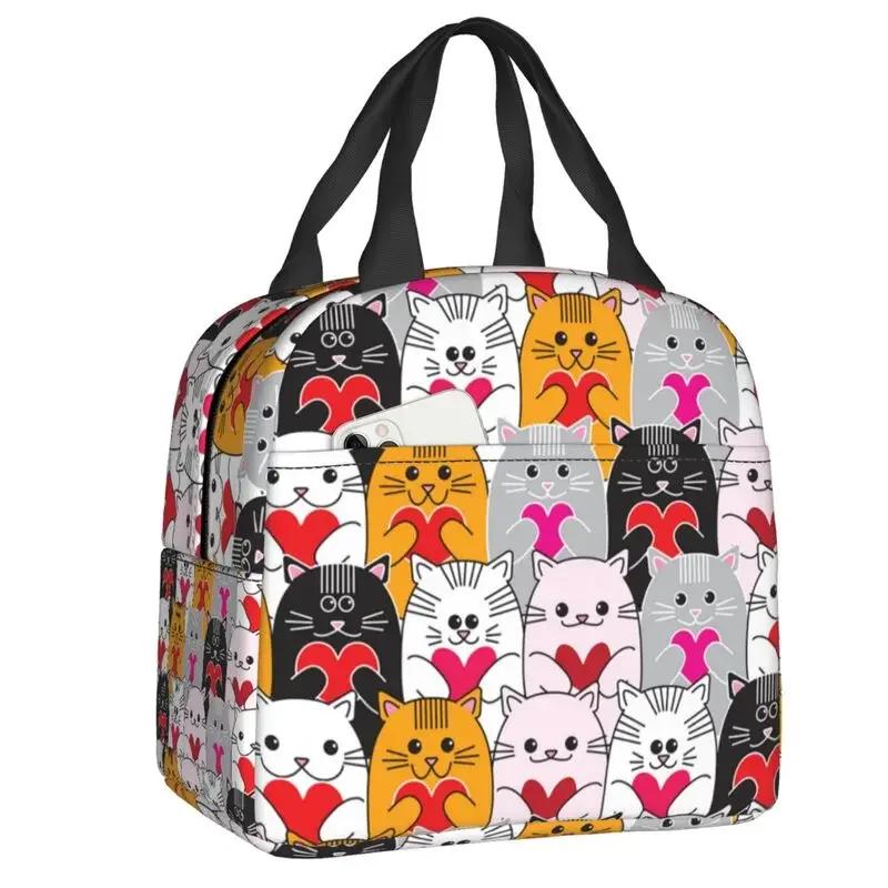 Kawai Cats Thermal Insulated Lunch Bag Women Cute Animal Kitten  Tote for School Office Outdoor Storage Food Bento Box