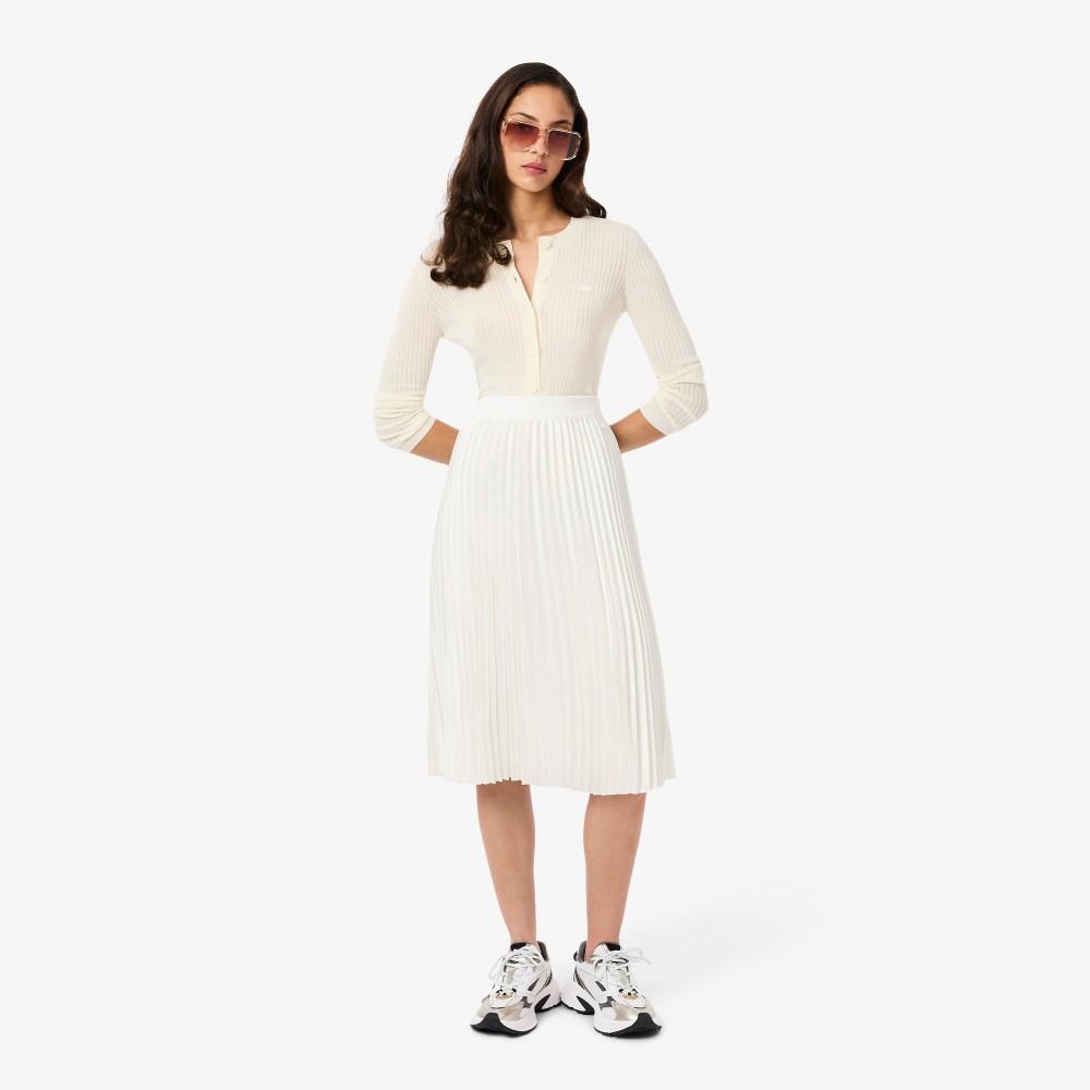 [Lacoste] Women s Shiny Logo Banding Pleated Long Skirt JF5605-55N70V 34