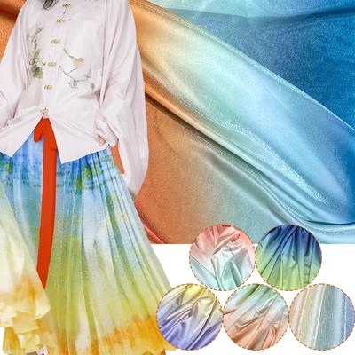 1/2/3/5M Rainbow Printed Gradient Color Fabric Antique Style Wrinkle Fabric For Diy Sewing Hanfu Dress Stage Costume Decor