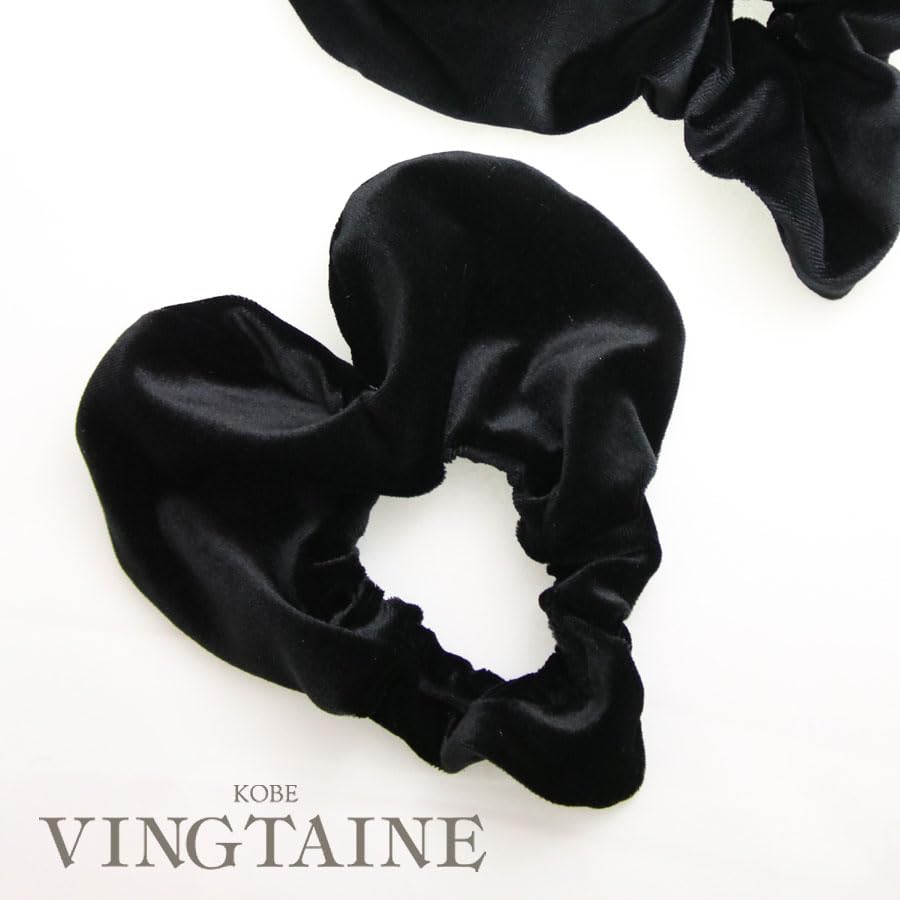 VINGTAINE Black Velvet Size Hair Adds Adult Hair Heart-Shaped Scrunchie, Small, Elegant, Shiny, Scrunchie, Volume, Simple, Casual, Accessory,