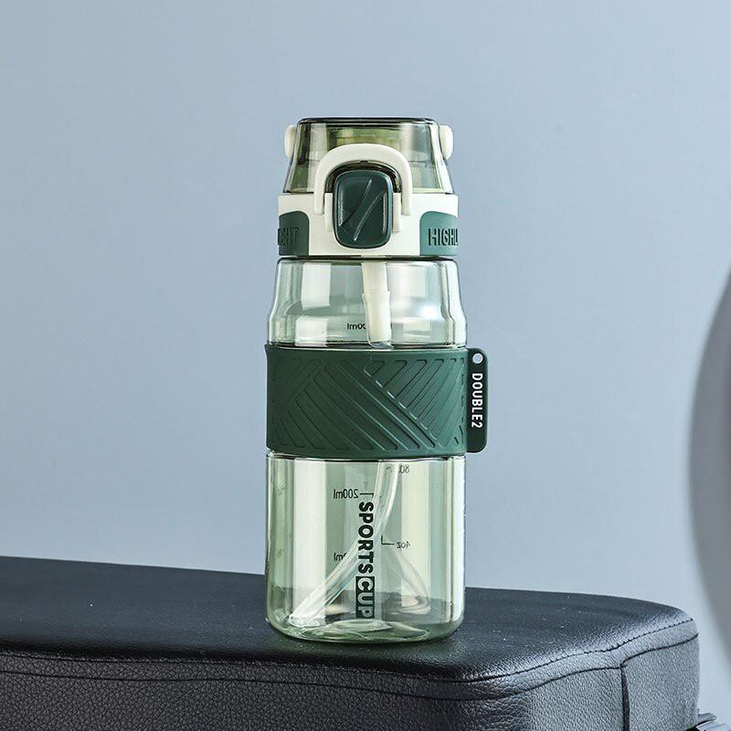 Large Capacity Sport Water Bottle With Removable Straw Leakproof Portable Tritan Cup Measurement Marks 600ml/800ml/1000ml