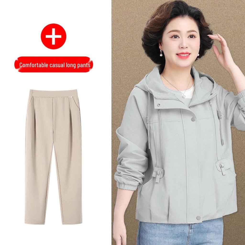 Elegant Short Windbreaker for Mid-Aged Women - Stylish Spring/Autumn Casual Outerwear