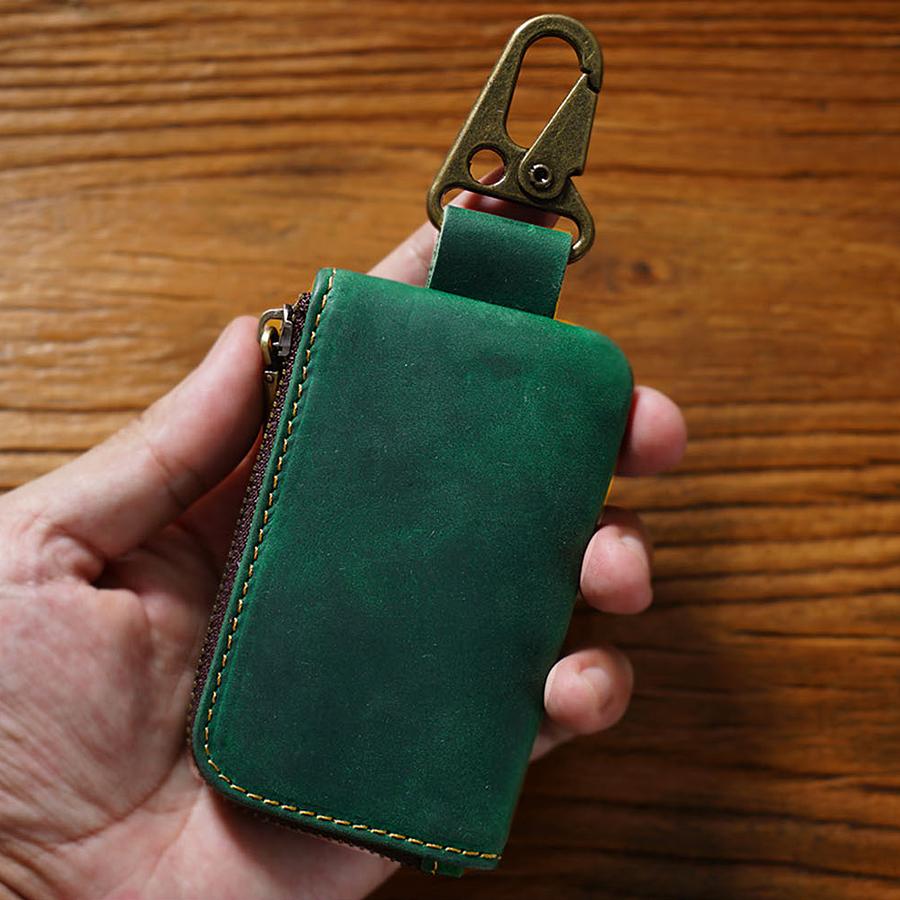 Genuine Leather Key Storage Bag Bluetooth Earphone Keychain  Automotive Smart Key Protective Case Housekeeper Zipper Keys Coin Purse