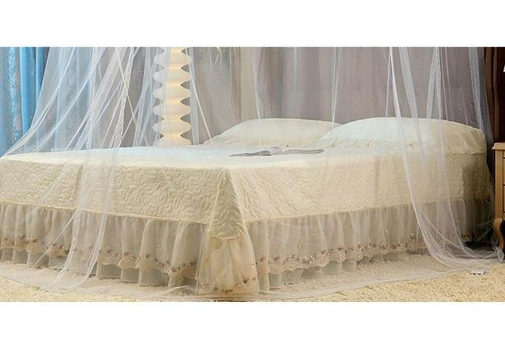 Palace Style Floor-Standing U-Shaped Double Bed Mosquito Net, Retractable with Three Doors, Dense Mesh, Sturdy Stainless Steel Support.