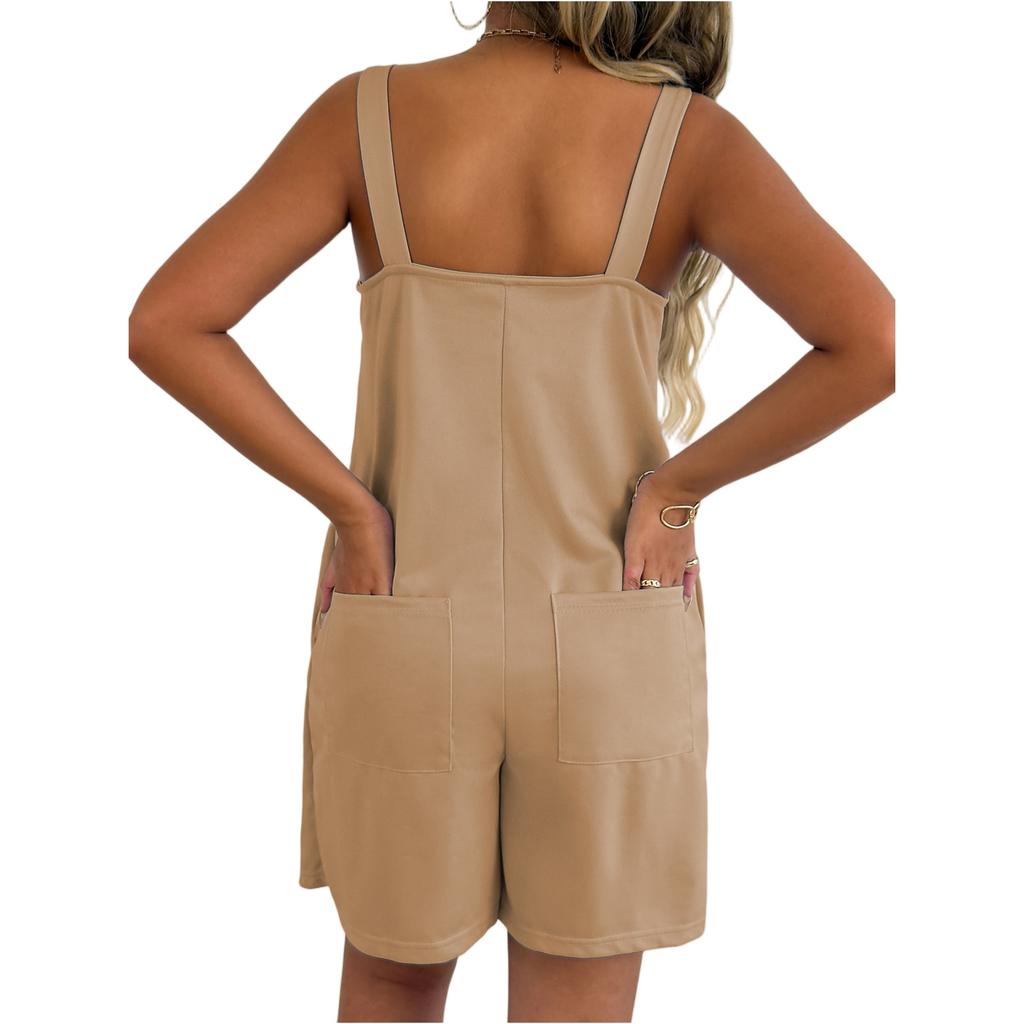Women's Casual Strapless Sleeveless Suspender Jumpsuit Shorts Set