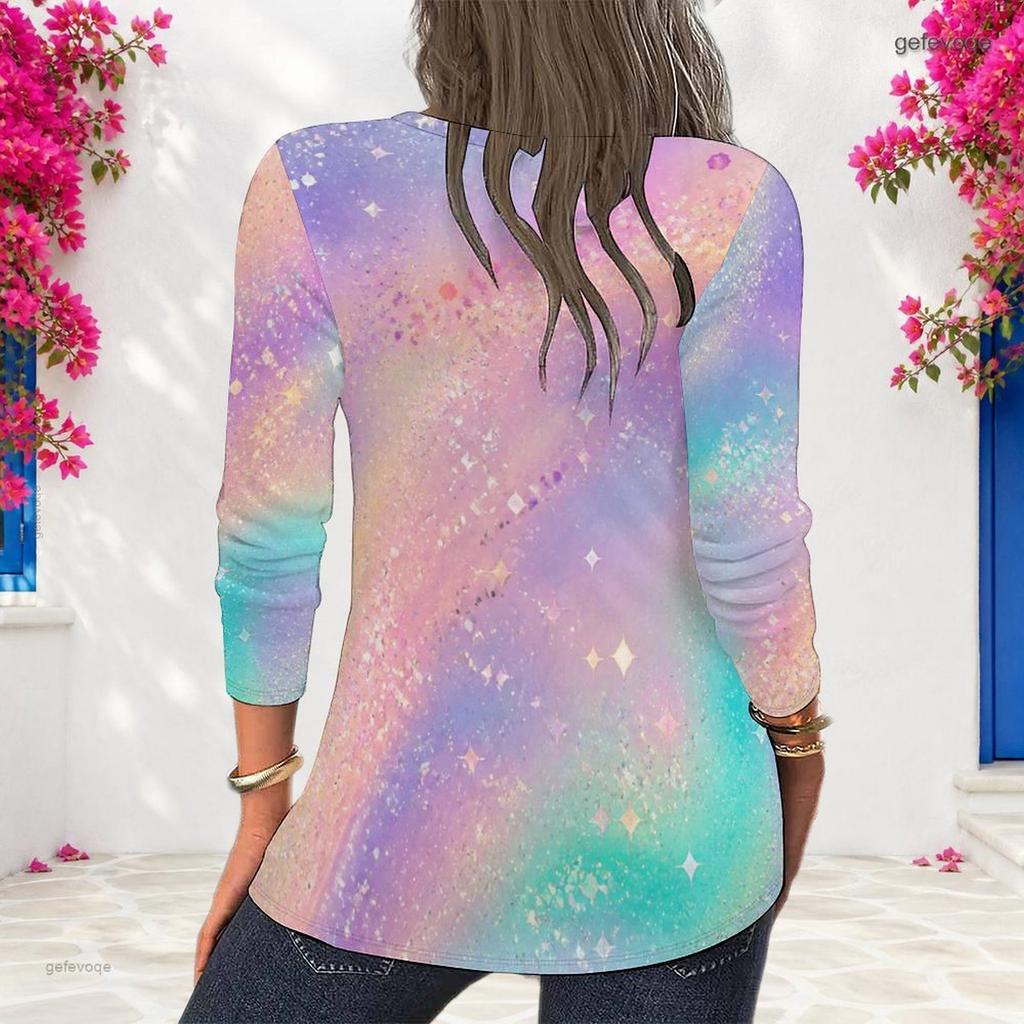 Women Plus Size Long Sleeve Blouse Abstract Peacock Feather Dot Print Round Neck Casual Loose Pullover For Daily Wear