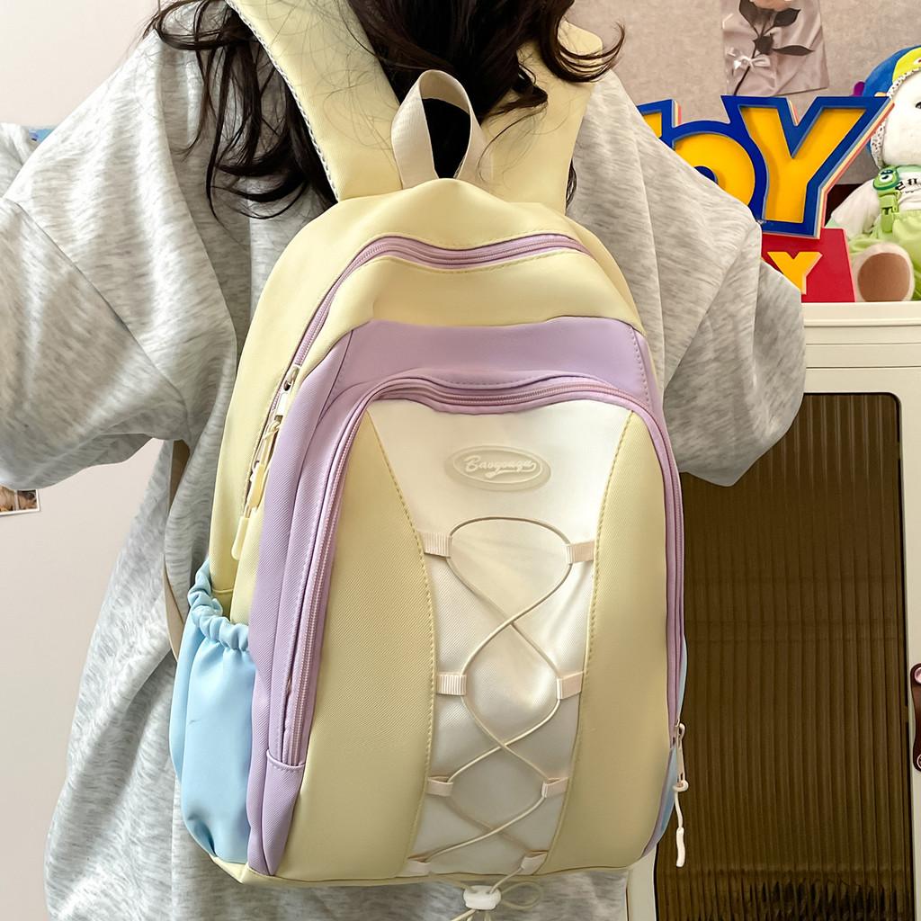 Simple Blocking Color Strap Decor Student Large Capacity Backpack For School