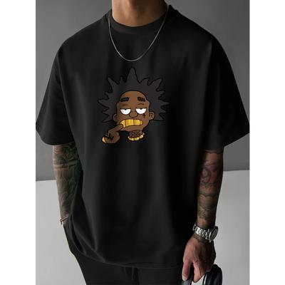 Męski T-shirt z krótkim rękawem z okrągłym dekoltem i nadrukiem portretu mężczyzny z dużymi złotymi zębami, casualowy, luźny, odzież męska, bawełniany, modny, streetwear