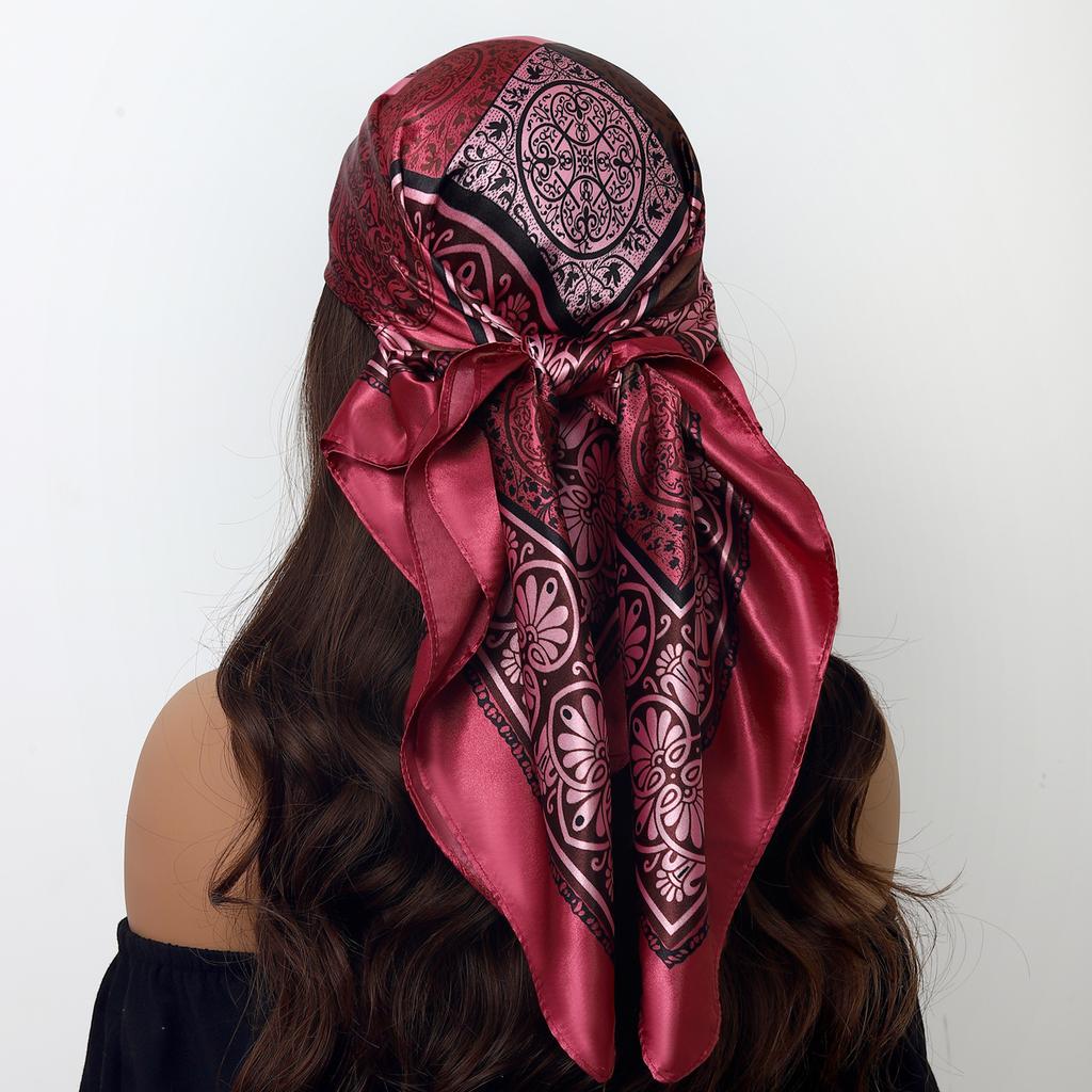 Fashion Square Silk Scarf Women Headband 90*90cm Print Neck Scarfs Office Hair Band Hand Kerchief Female Bandana Headwear