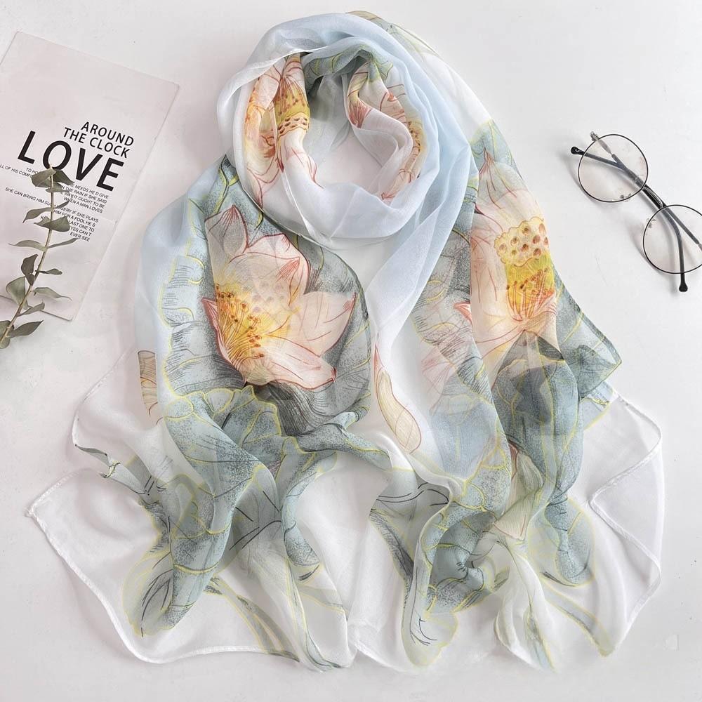 Summer Women Birch Forest Landscape Thin Soft Beach Silky Georgette Scarf Shawls 160Cm Long Wraps Beach Sunscreen Hijab