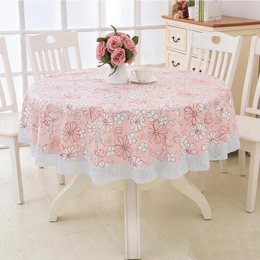 Round Table Cloth Environmental Protection Plush Plastic Tablecloth PVC Tablecloth Waterproof, Oil Proof and Washable