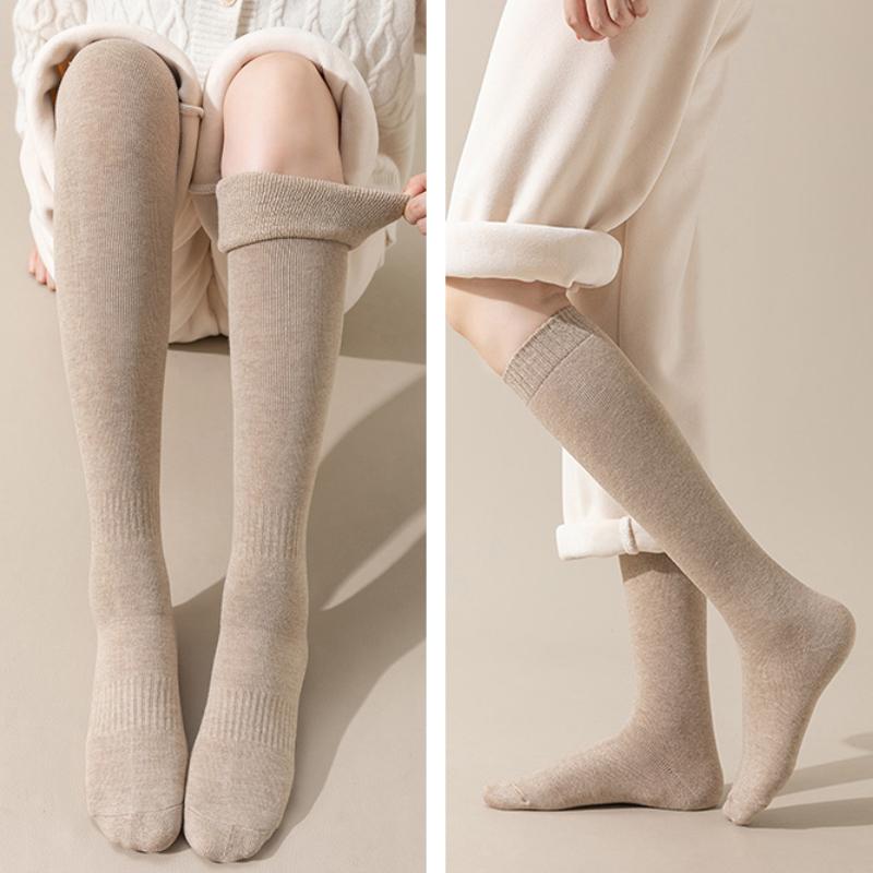 2 Pairs Sets Winter Thick Warmer Stockings For Women Knit Cotton Thermal Over Knee Socks Casual Solid Color Knee Long Sock