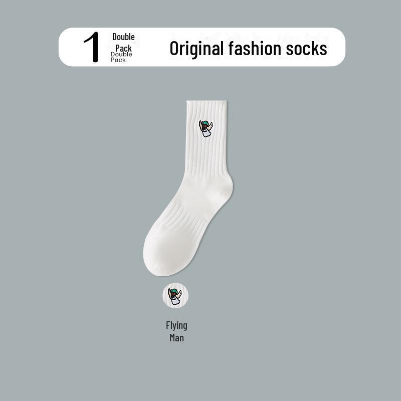 

Носки средней длины из хлопка Xinjiang Cotton Deodorant для мальчиков-подростков и мужчин - модные белые для бега весной и осенью One Size