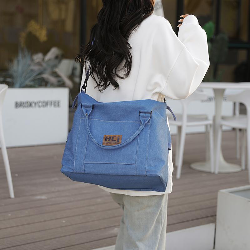 Torba Podróżna na Krótkie Dystanse Damska Torba Jeansowa o Dużej Pojemności na Ramię/Przez Ramię Torba Bagażowa