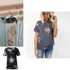Elegant Summer Women Blouse Floral Print Short Sleeve Loose Casual T-shirt Tops