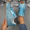 Fashion Women Flat Sneakers 2025 New Casual Bling Vulcanized Shoes Women Mesh Lace Up Platform Plus Size Fashion Outdoor Woman Shoes