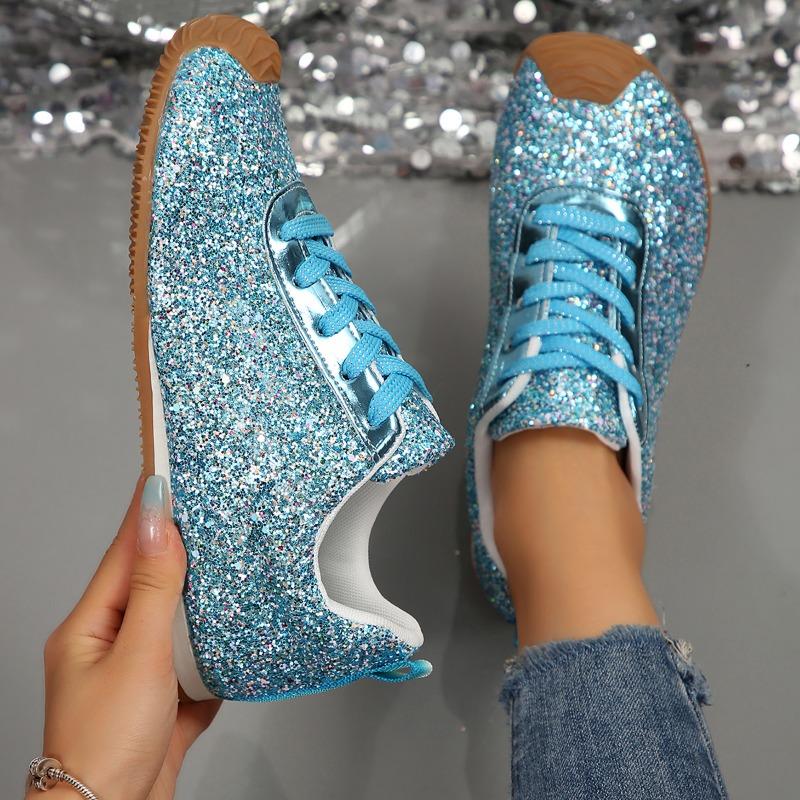 Fashion Women Flat Sneakers 2025 New Casual Bling Vulcanized Shoes Women Mesh Lace Up Platform Plus Size Fashion Outdoor Woman Shoes