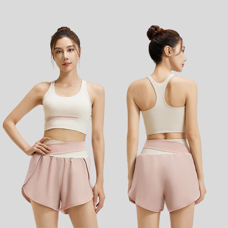 Conjunto de Shorts com Sutiã Esportivo e Top Regata Yoga Muay Thai Boxe Treino de Exercícios Pilates Fitness Workout Roupa Esportiva Feminina Academia Secagem Rápida Tecido Elástico