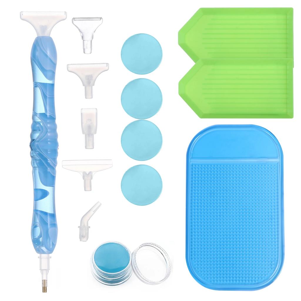 5D Resin Diamond Painting Pen Alloy Replacement Pen Heads Multi Placers Point Drill Pens Diamond Painting Mat Glue Clay Tray Set