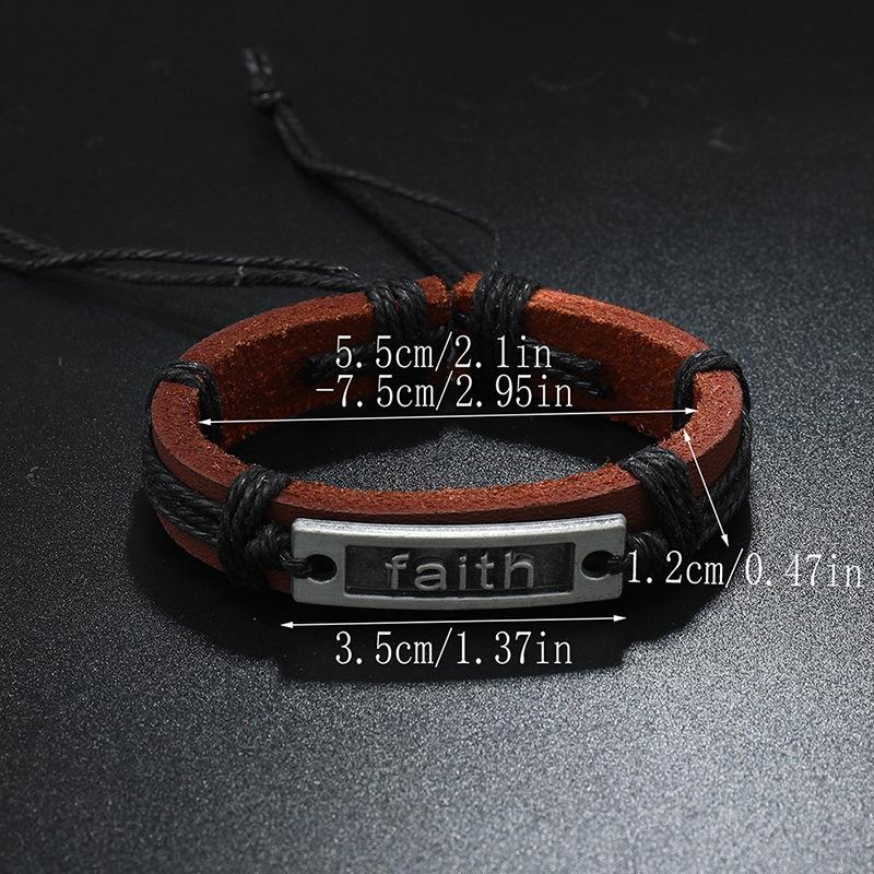 Retro Punk Metal Faith Bracelet Hand Woven Cowhide Leather Adjustable Bracelet Simple Christian Accessories Unisex  Gift
