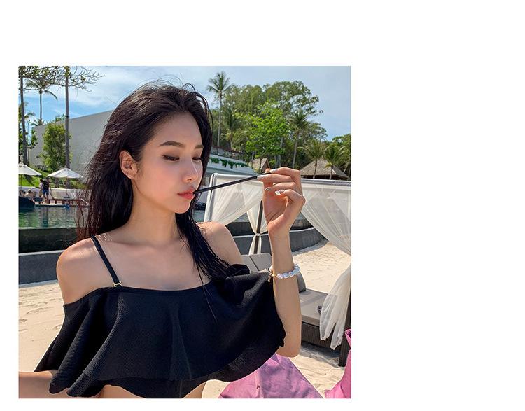 Korean-Style One-Shoulder Ruffle Bikini: Tummy Control, Slimming, Sexy Coconut Leaf Swimwear