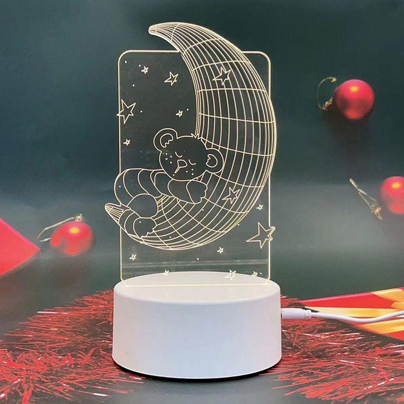 3D Acrylic Heart Bear Night Light - USB Bedside Lamp
