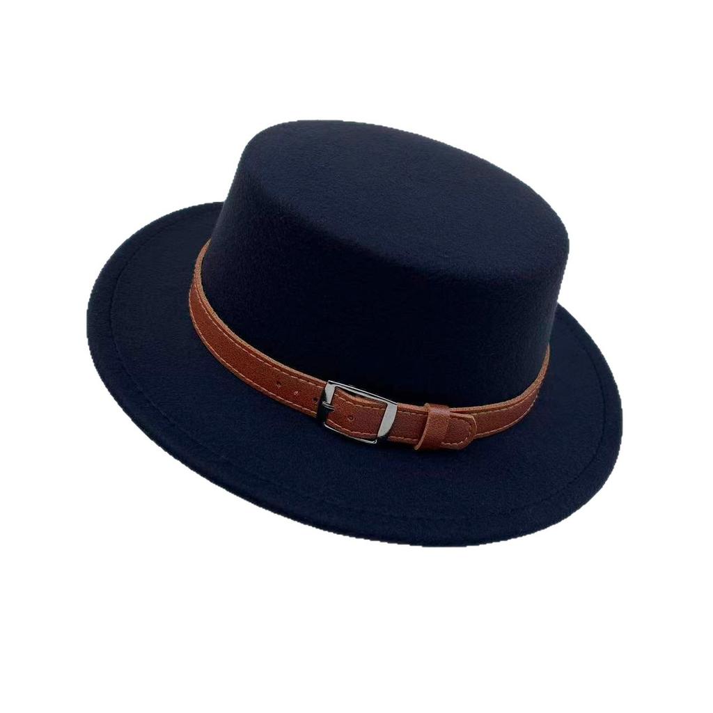 Coffee Color Is Fashionable and Elegant, Woolen Flat-top Hat, Women's Spring, Autumn and Winter Concave Shape Wears British Retro Top Hat Tide
