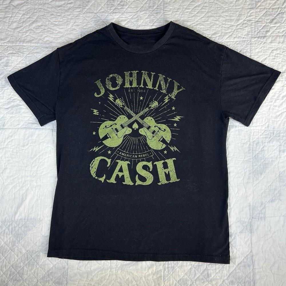 Johnny Cash American Rebel Graphic T-shirt Black RePrint Unisex T-Shirt L