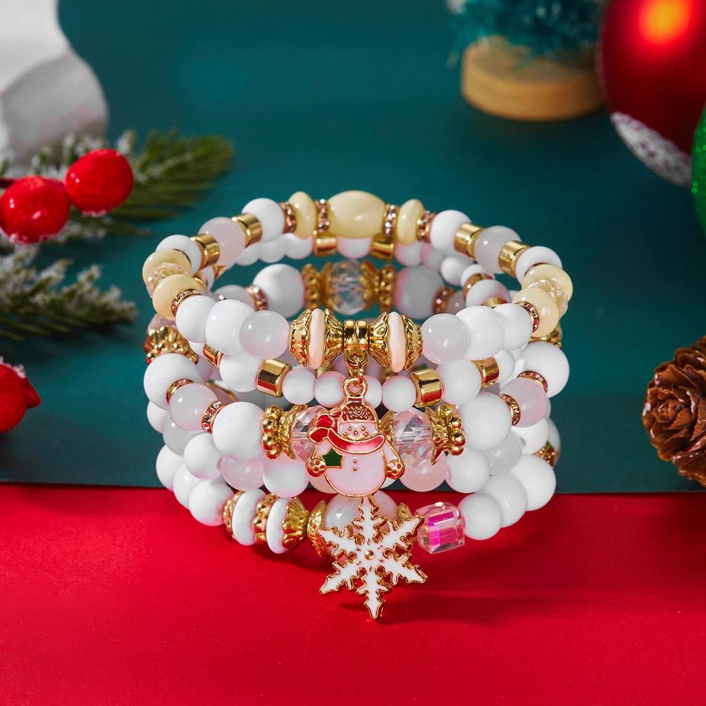 Weihnachts-5-teiliges Perlenarmband-Set: Baum, Schneemann, Glocke & Kristall