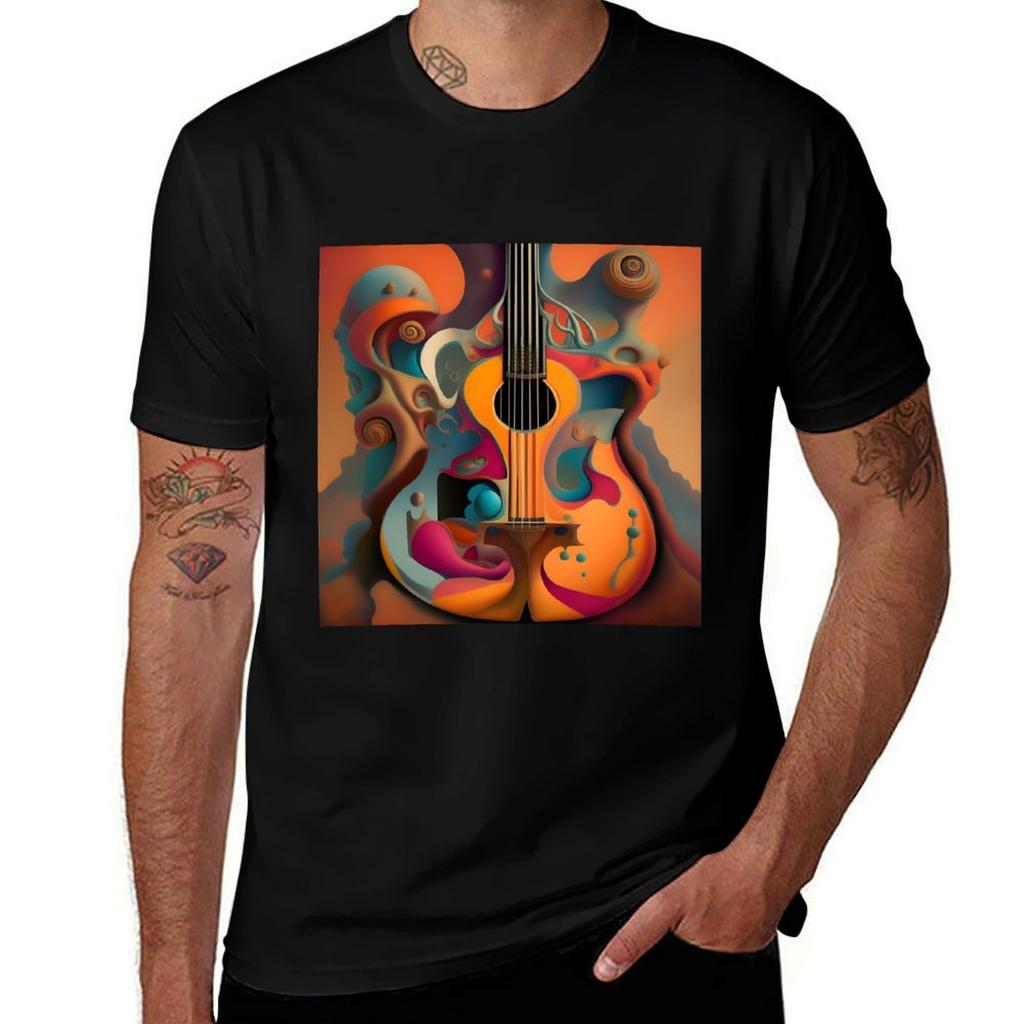 Surrealistic Guitar Tshirt Basic Plain Tee For Spring And Summer
