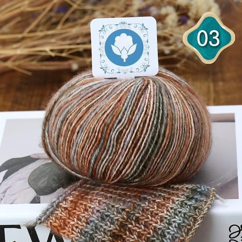 

50g Gradient Yarn, 17S Cotton Blend Knitting Thread for Scarf Hat Sweater, Soft DIY Craft Fiber