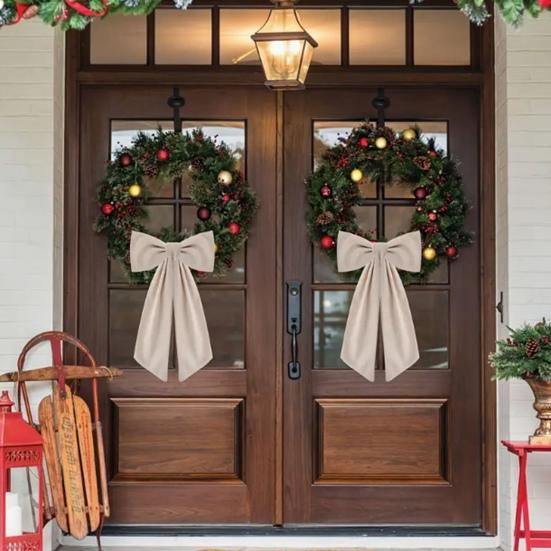 2 Pcs Wreath Sash for Front Door Blank Satin Wreath Sash Embroidery Monogram Plain Ribbon Accessories for Xmas Party Yard Doorway Indoor Outdoor Wall