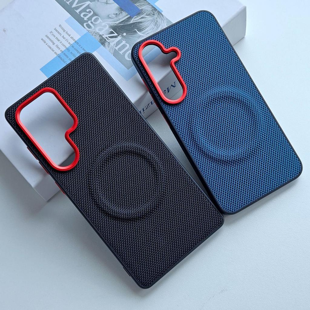 For Samsung Galaxy S26 Ultra Edge Plus Case Magsafe Nylon Woven Matte Leather Skin-friendly Metal Frame Lens Protection Cover