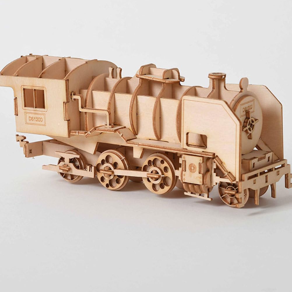 Totority 3D Wooden Puzzle Train Craft 3D Puzzle Assembly Educational Brain Gift for Boys and Girls 3-Piece Set Car, Boat, - Kit, Toy, Paintable,