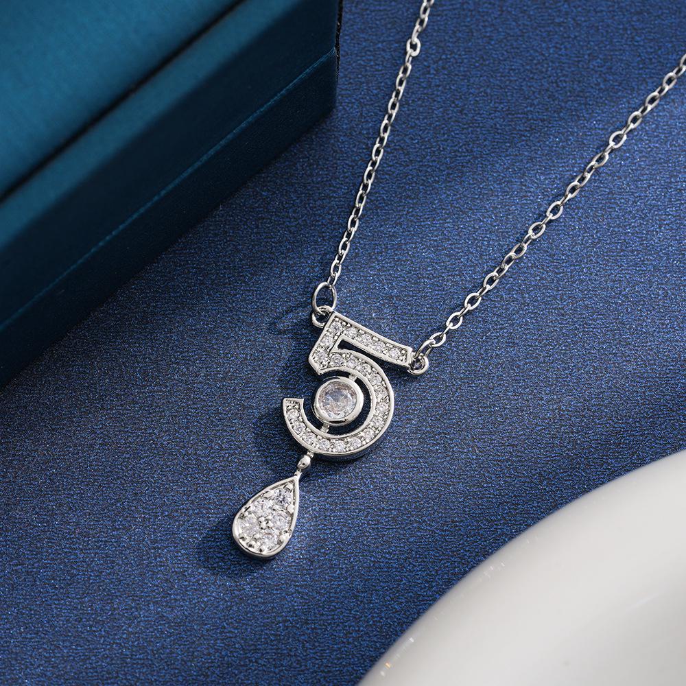 Titanium Steel Full Diamond Necklace, Size 5, Tassel & Water Drop Design for Women - Light Luxury Style
