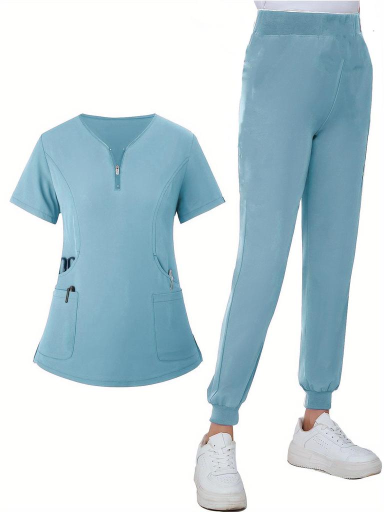 Elastic V-neck Surgical Gown Set - Long/Short Sleeve for Dental, Hospital, and Medical Staff