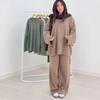 Women's Casual Commute Two-Piece: Round Neck, Long Sleeve Top with Loose Korean Style Pants - 2025 Autumn Collection