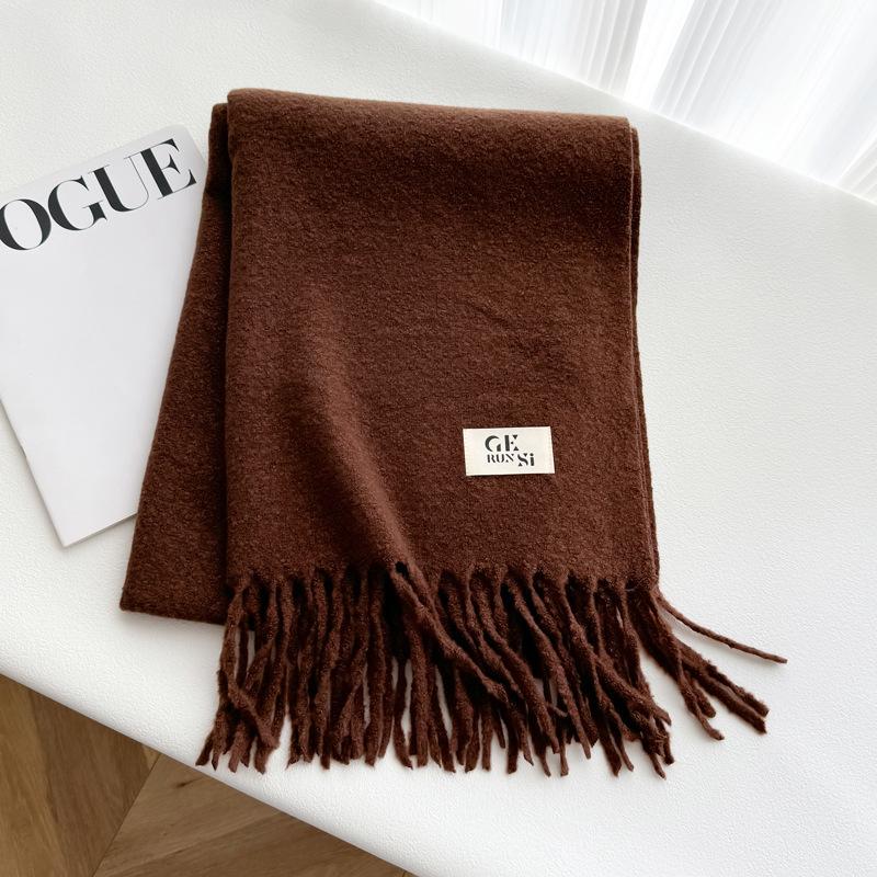 

Мягкий восковой однотонный искусственный кашемировый шарф для женщин, зимний, модный, высококачественный, утолщенный, теплый платок Above 175cm