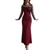 Women's Lace Netted Long-sleeved Formal Dress, Long Skirt, Sequined Fitted A-line Evening Gown for Formal Parties