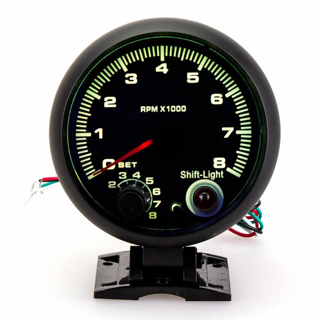 Drehzahlmesser RPM 7 Farben LED-Licht Tacho 95mm Benziner Auto LKW Boot Zeiger Drehzahlmesser 0-8000RPM Universal Schwarz