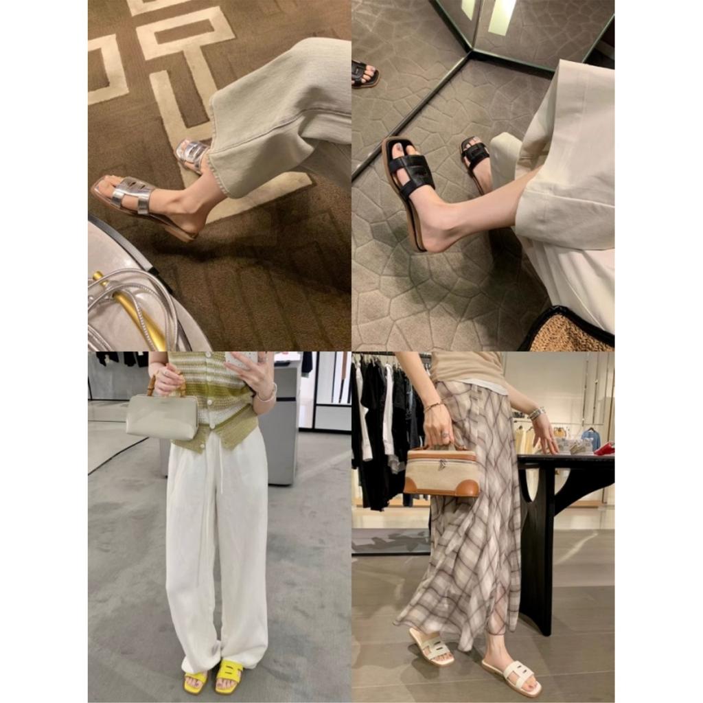 Sheepskin Version~ Flat-bottomed Slippers Women's Summer Hollowed-out and Thin Square Head, Sandals On the Beach