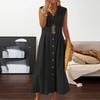 Cotton Linen Dress New Style Suit Collar Solid Button Long Dress
