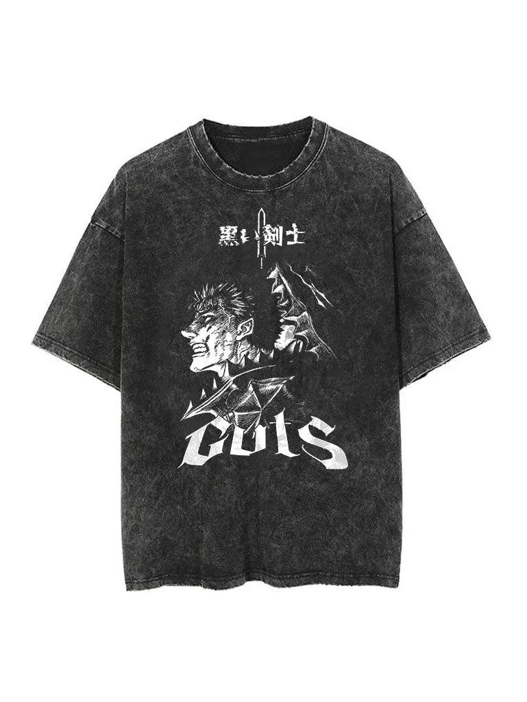 Berserk Animation Derivatives Guts Printing Retro Washed Short-sleeved T-shirt Men's and Women's 2026 Summer Fashion Clothing